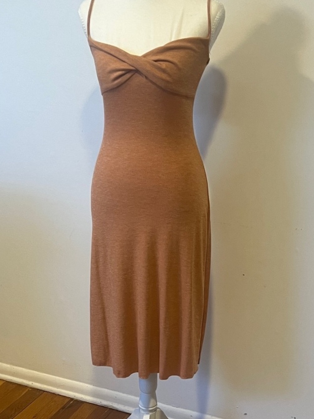 See You Monday Rust Brown Twist-Front Summer Midi Dress, Womens XS. NWT